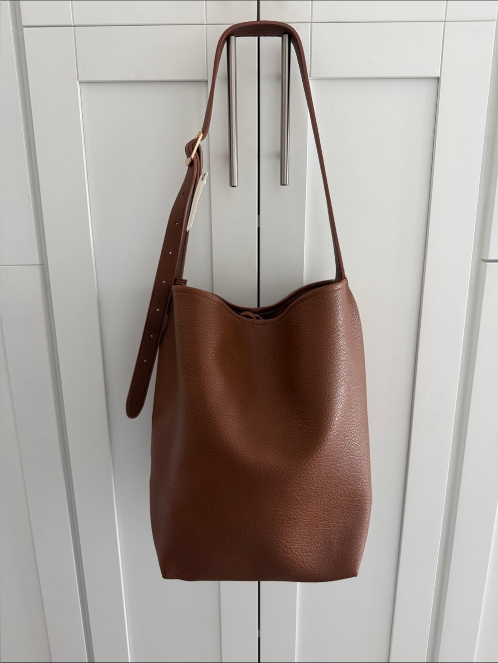 Anthropologie Cognac Buckle Strap Bucket Bag